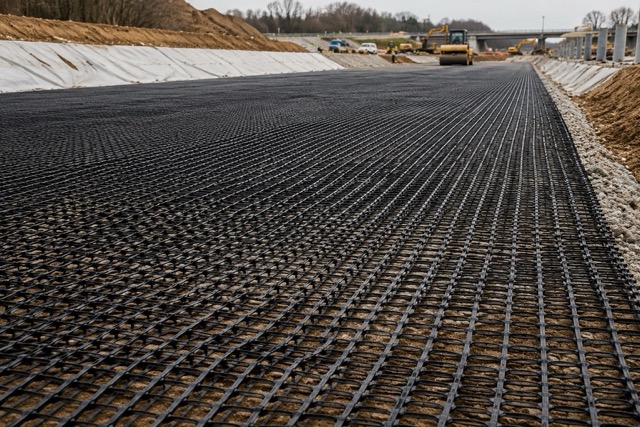 Použití geomříže PP Uniaxial Geogrid na stavbě